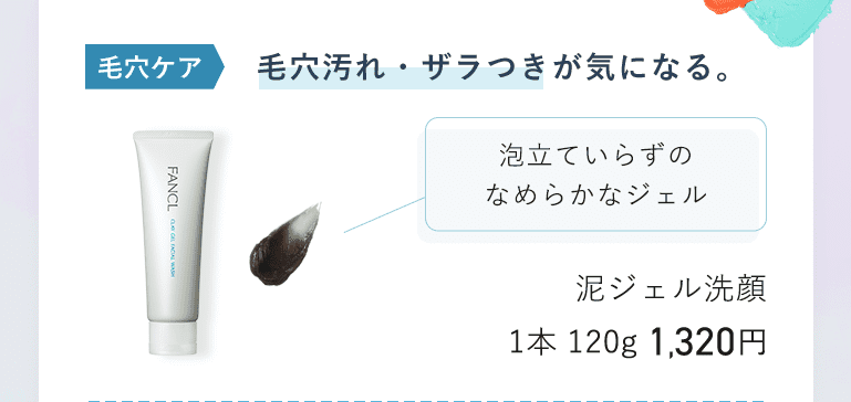 毛穴ケア 毛穴汚れ・ザラつきが気になる。 泡立ていらずのなめらかなジェル 泥ジェル洗顔 1本 120g 1,320円