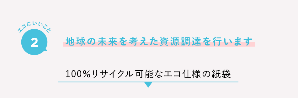 エコにいいこと2 地球の未来を考えた資源調達を行います 100％リサイクル可能なエコ仕様の紙袋